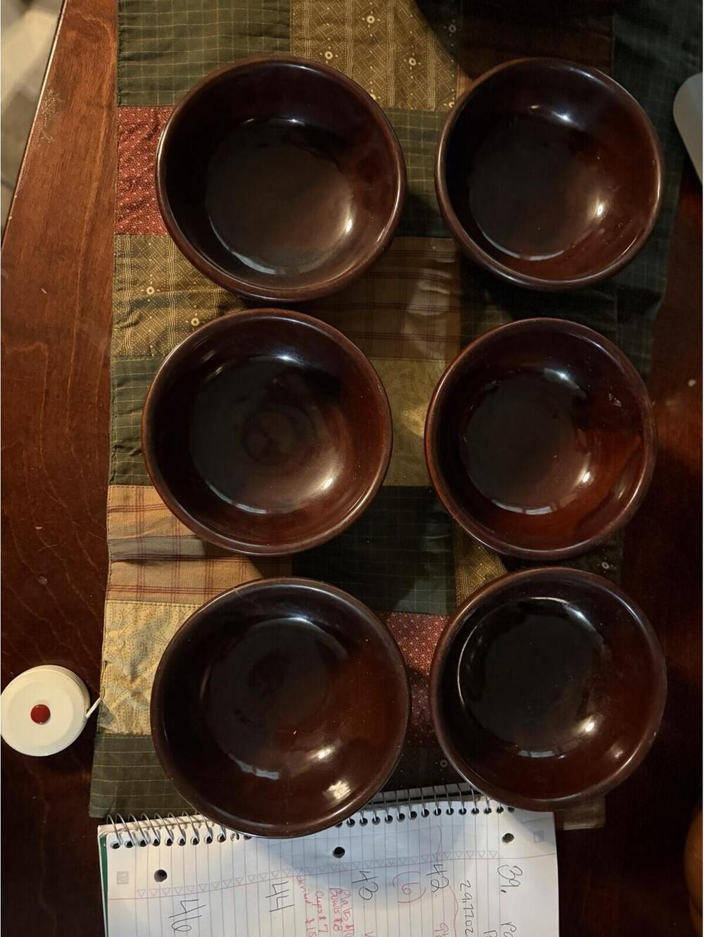 Set of 6 Marcrest Brown Ceramic Soup Bowls Shiny Finish Round Solid 6” Diameter